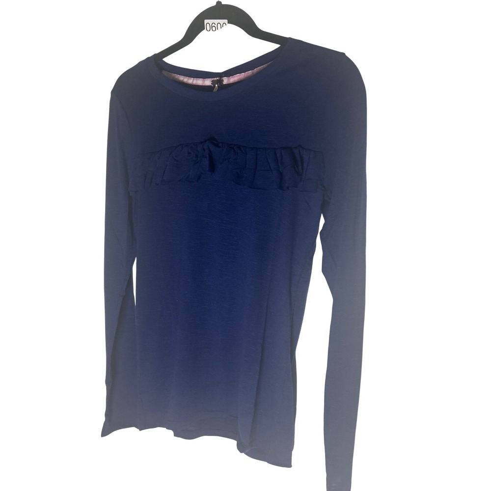 Poof Apparel‎ Black Long Sleeve Ruffle Front Crew Neck Top Tee Size M